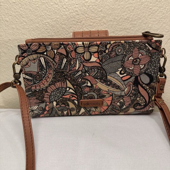 Sakroots Coated Canvas Smartphone Crossbody Wristlet Clutch Wallet Bag Bohemian - Picture 4 of 10